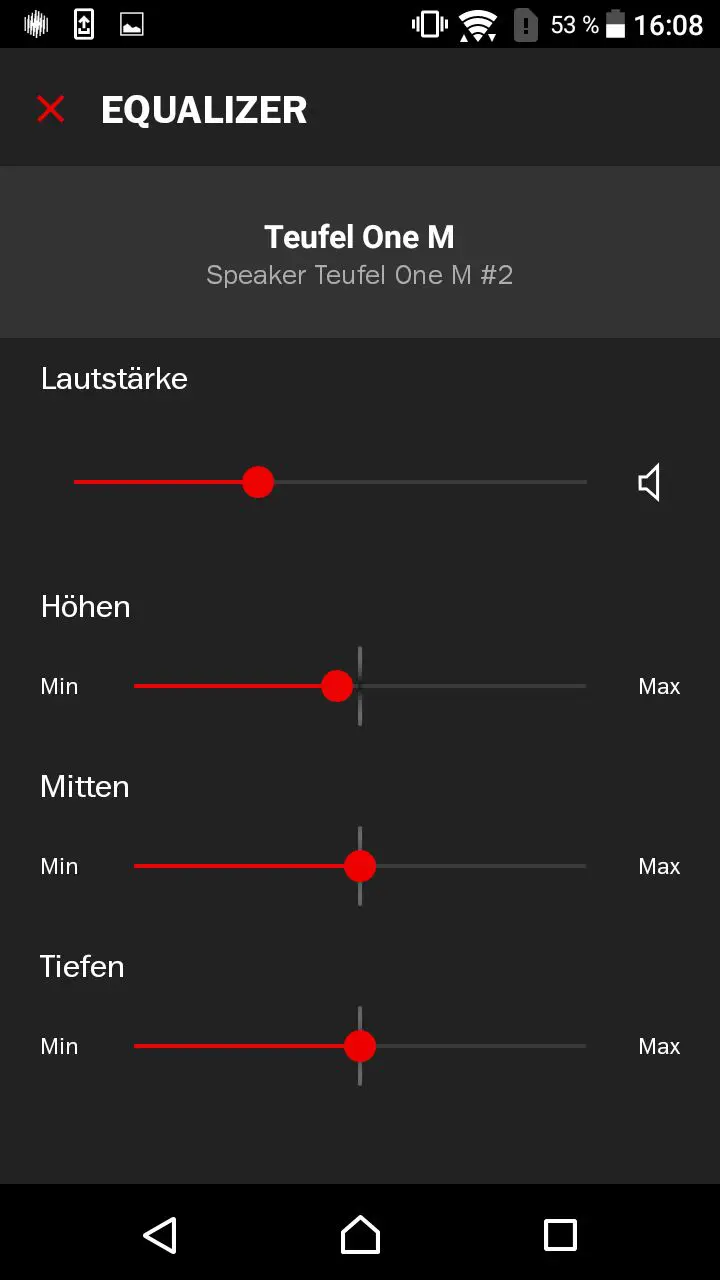 Korektor w aplikacji Teufel Raumfeld
